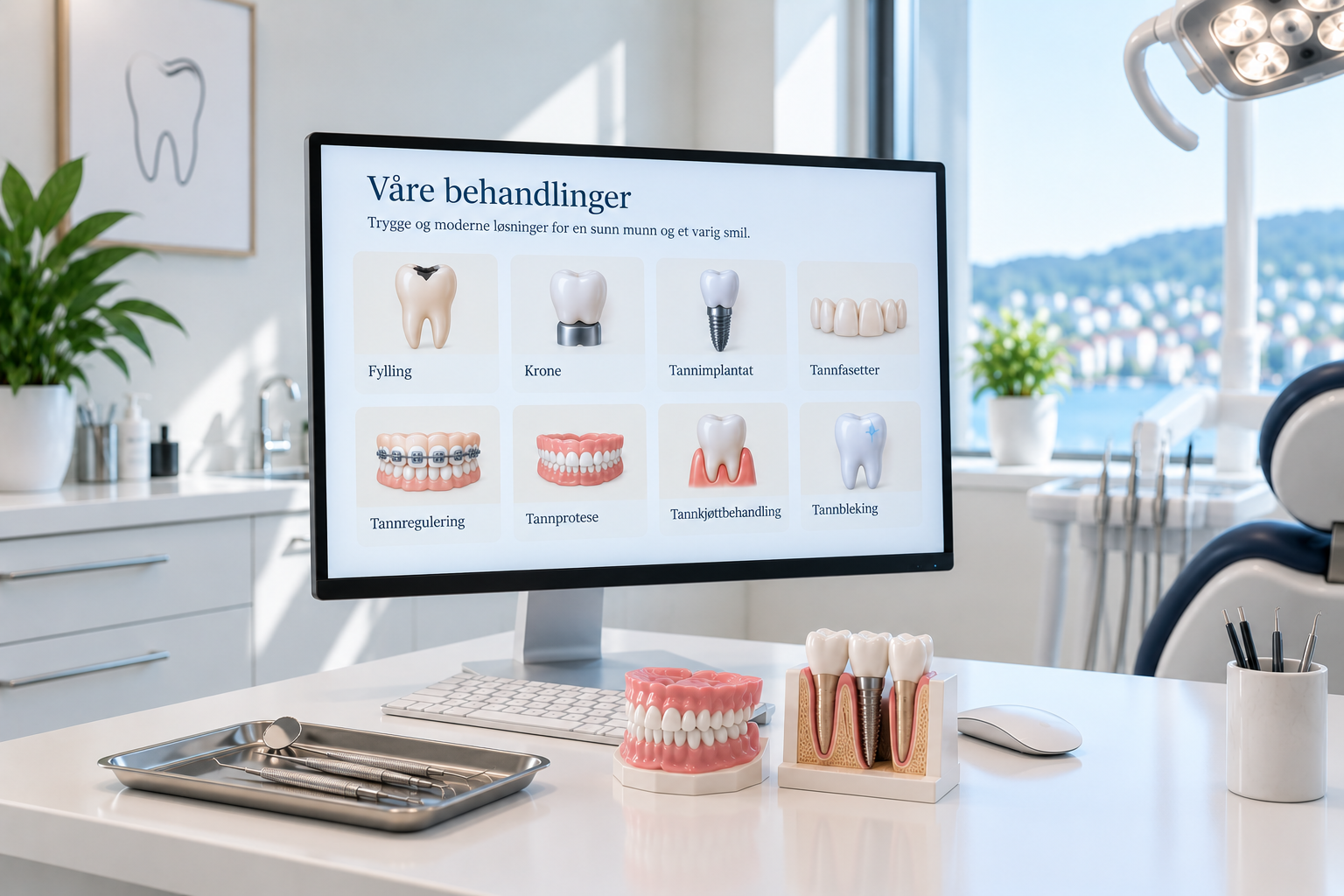 Oversikt over ulike tannbehandlinger på skjerm i moderne tannklinikk